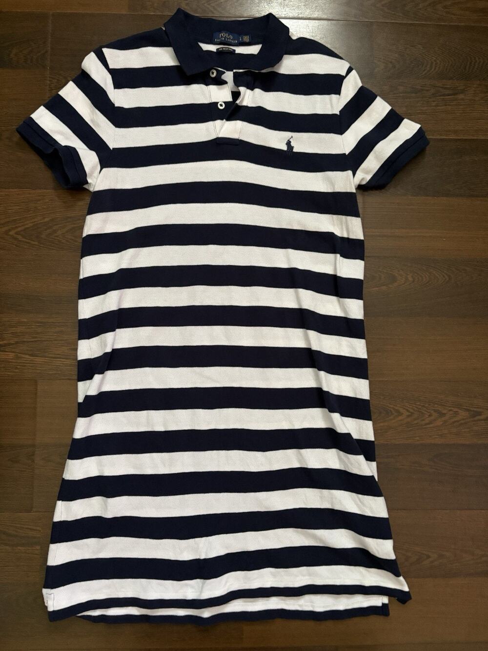 Polo Ralph Lauren L Navy Blue White Stripe Cotton Mesh Mini Summer Dress$99
